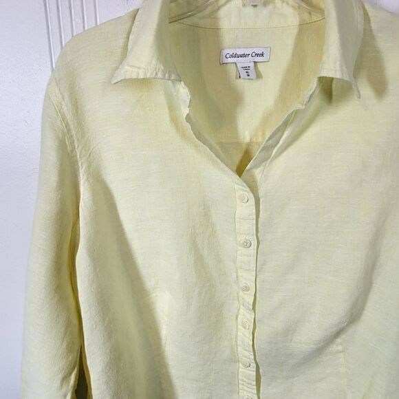 Plus Size Coldwater Creek Yellow Linen Blouse - Picture 6 of 9